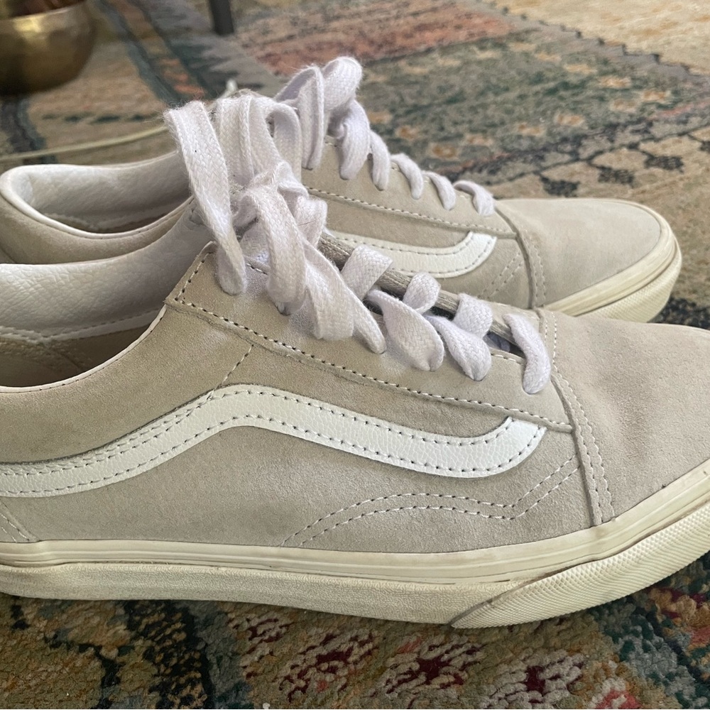 Taupe and white vans. Size 6. Good condition, gently worn.